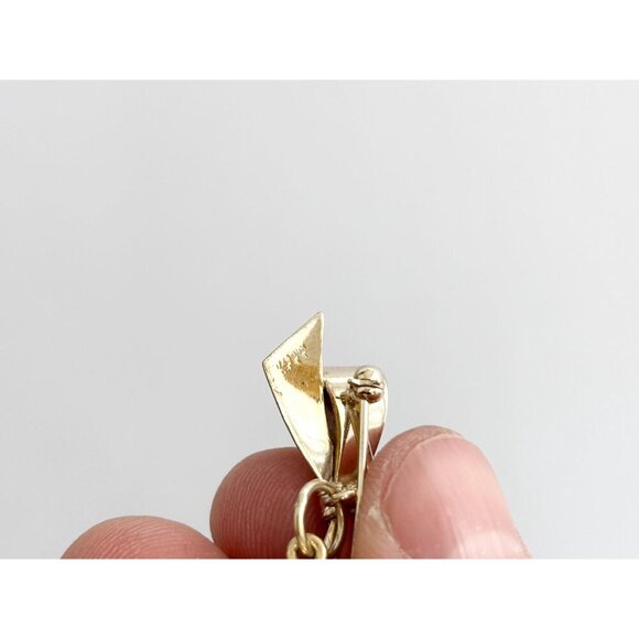 12k Gold Filled Black & Orange Scaled Fish Charm Vintage Ribbon Bow Brooch - Picture 7 of 8